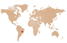 Brasilien markerat med en röd prick på en världskarta