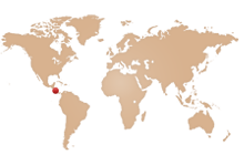 Costa Rica markerad med en röd prick på en världskarta