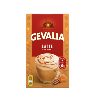 SNABBKAFFE LATTE CARAMEL Denna härliga och välsmakande Latte Caramel från Gevalia är för dig som vill njuta av ett kaffe med krämigt mjölkskum och med en utsökt smak av karamell