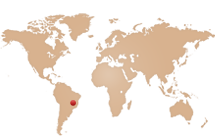 Brasilien markerat med en röd prick på en världskarta