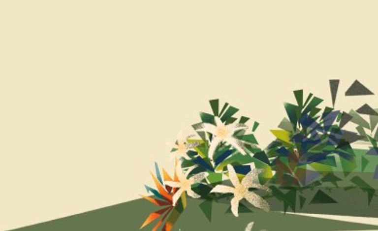 Bakgrund med grafik av tropiska växter