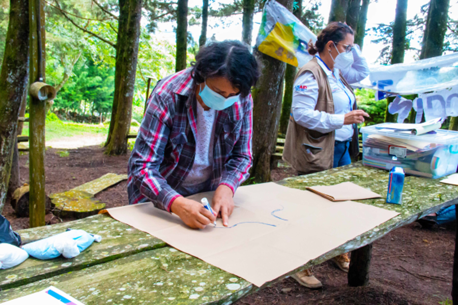 Projekt Honduras projektledare person ritar på kartong
