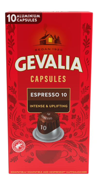 Gevalia KAPSLAR - ESPRESSO 10 Intensiv espresso, som kombinerar en kryddig sötma med en fruktig karakter.