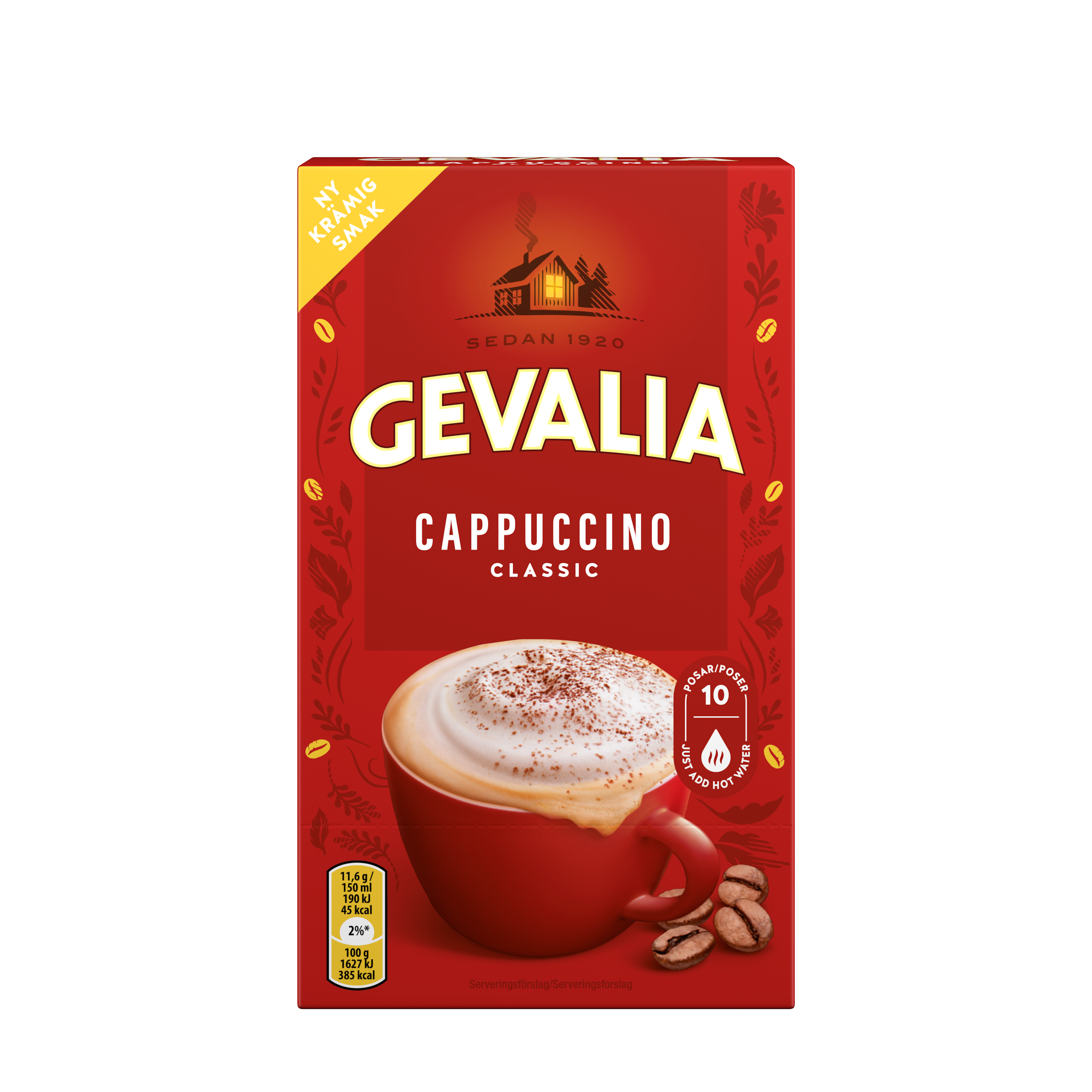 SNABBKAFFE CLASSIC CAPPUCCINO För dig som vill njuta av en krämig cappuccino. Du gör den snabbt och enkelt - tillsätt bara hett vatten, rör om och njut.