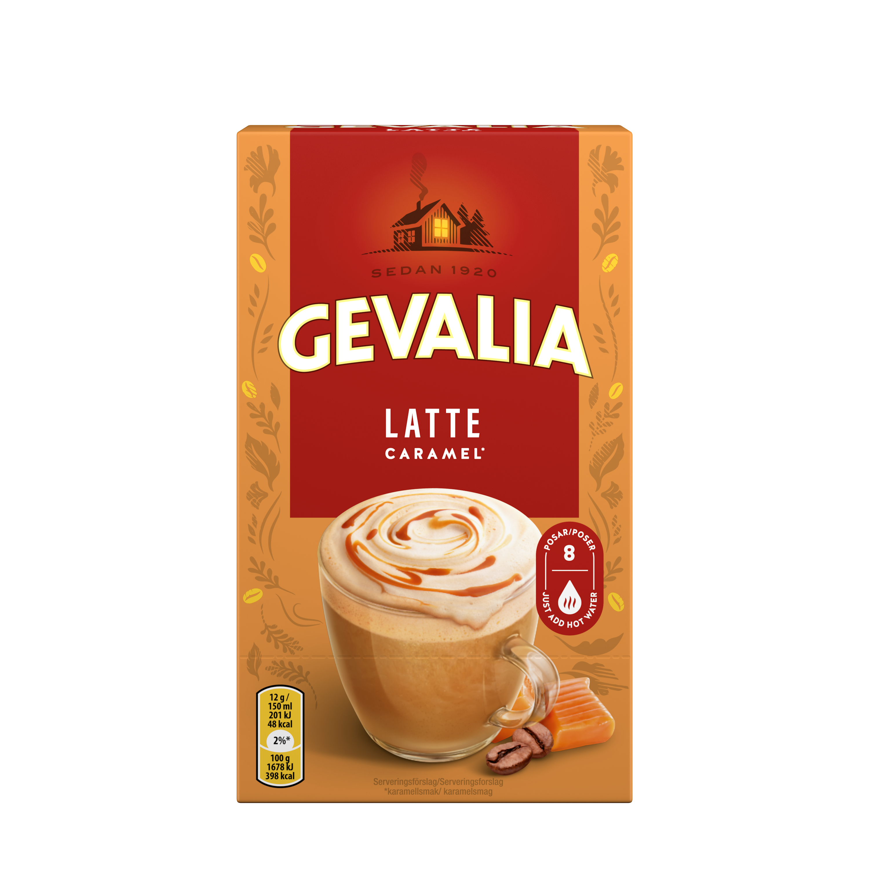 SNABBKAFFE LATTE CARAMEL Denna härliga och välsmakande Latte Caramel från Gevalia är för dig som vill njuta av ett kaffe med krämigt mjölkskum och med en utsökt smak av karamell.
