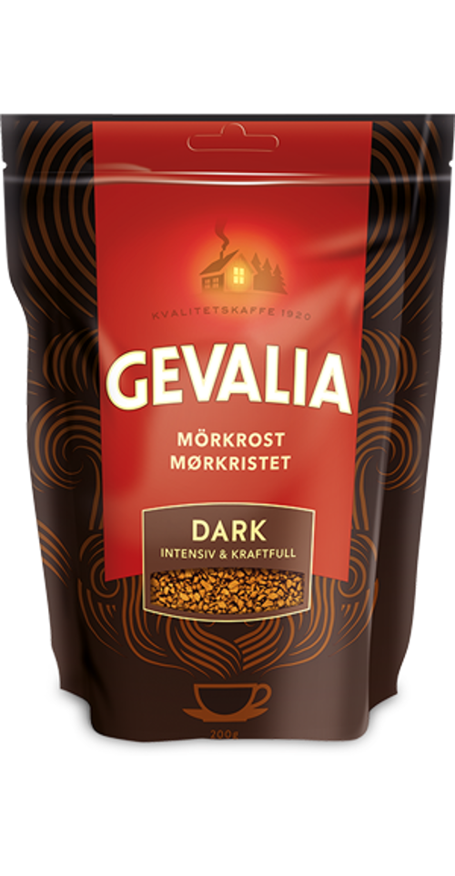 SNABBKAFFE DARK MÖRKROST Gevalia Dark snabbkaffe är för dig som snabbt och enkelt vill ha en kopp kaffe med fyllig och intensiv arom.